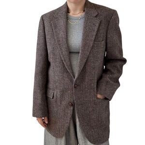 Vintage Harris Tweed Brown Wool Woven in Scotland Academic Blazer Sport Coat 42L
